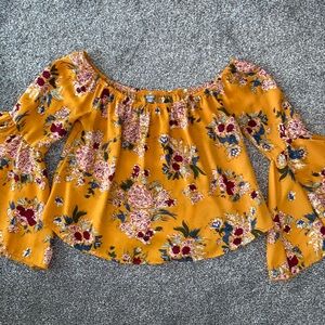 Yellow Floral Off The Shoulder Top